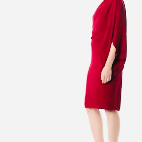 HALSTON red wrap neck asymmetric draped dress size 12 - Picture 4 of 6